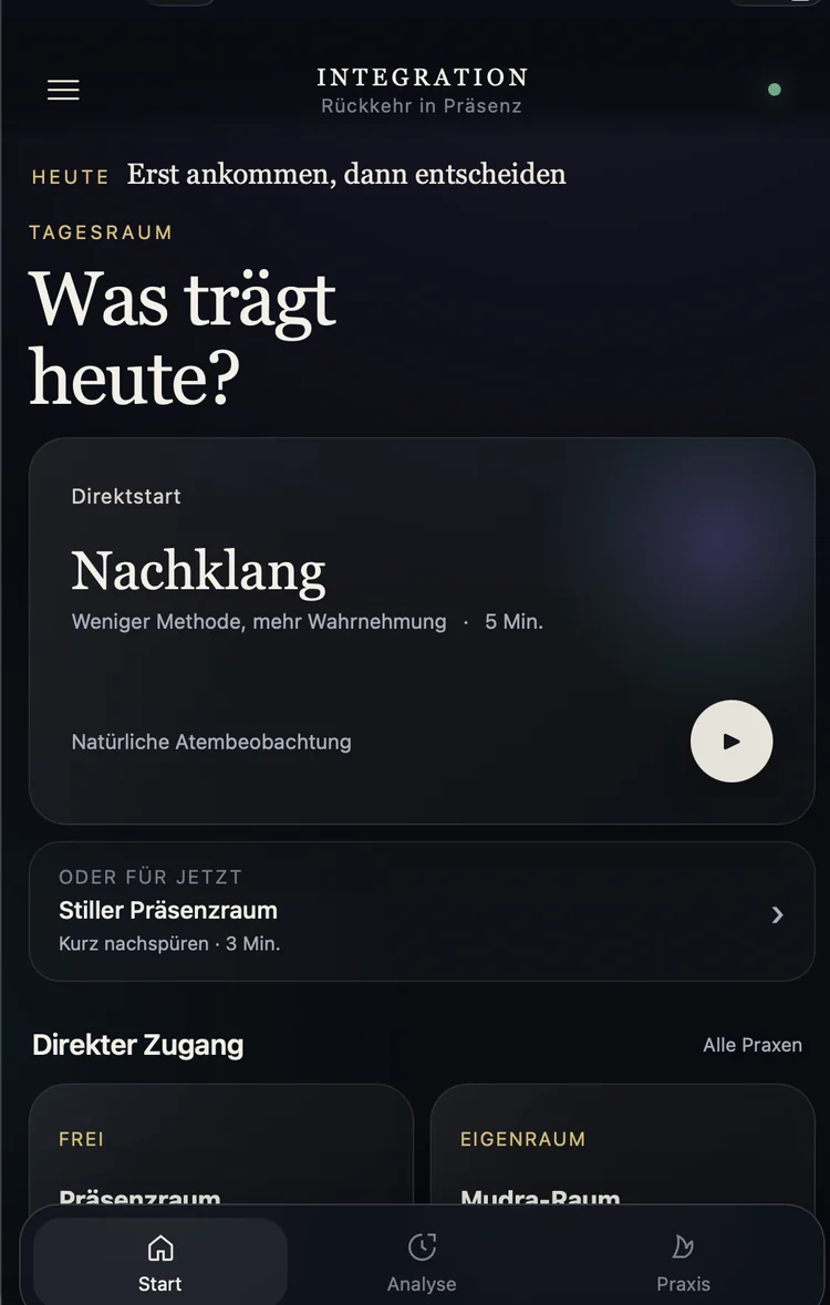 INTEGRATION Startseite mit Tagesimpuls und direktem Praxiseinstieg.